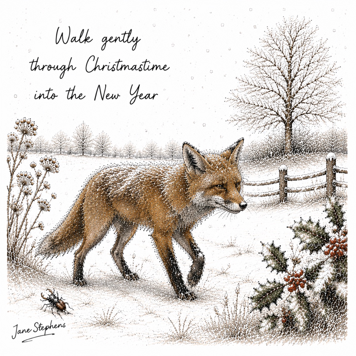 Fox walking through snow