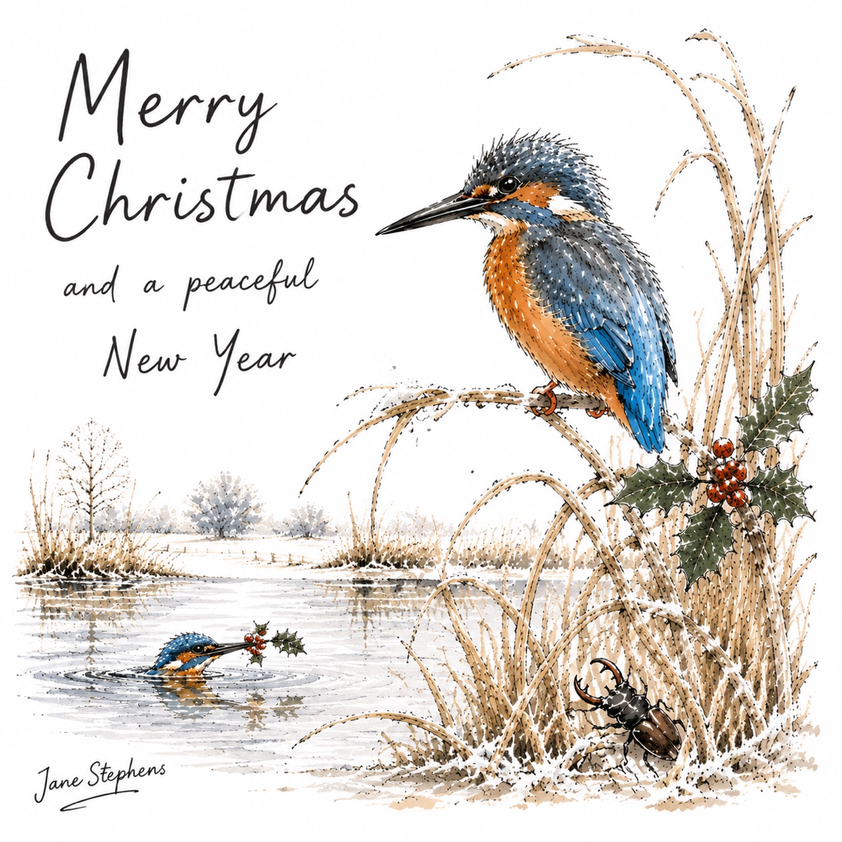 Kingfisher beside a winter river