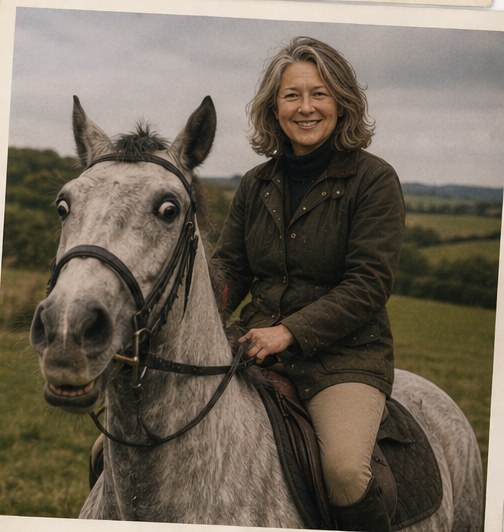 Jane Stephens riding near Blackbird Farm