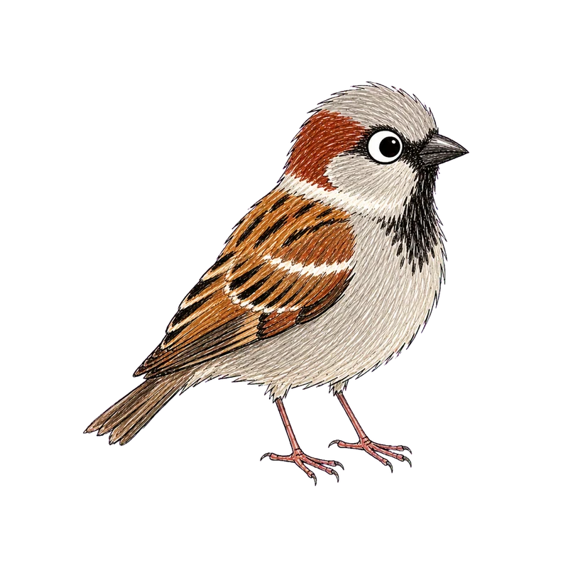 Jane Stephens illustration of a house sparrow