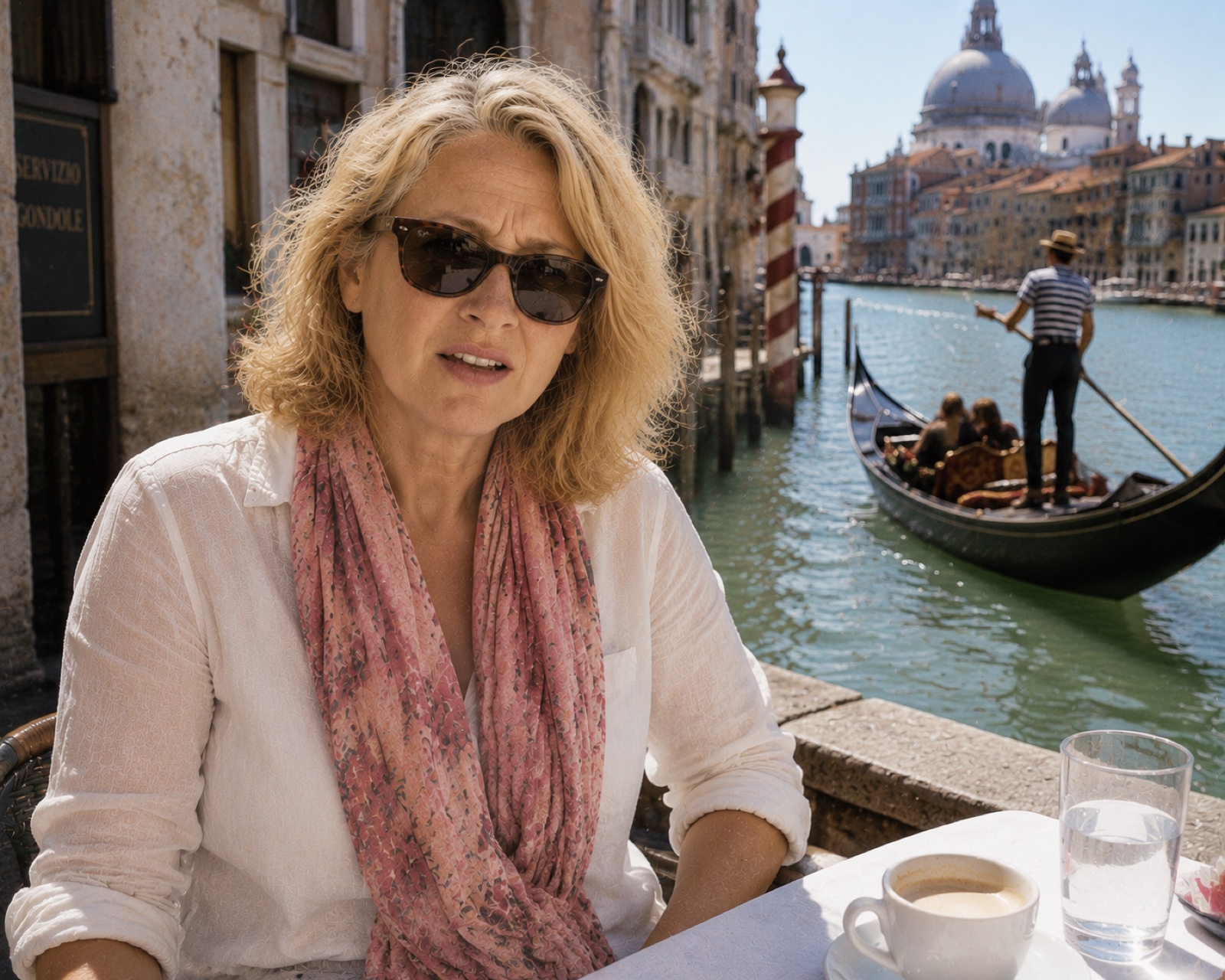 Jane Stephens beside a canal in Venice